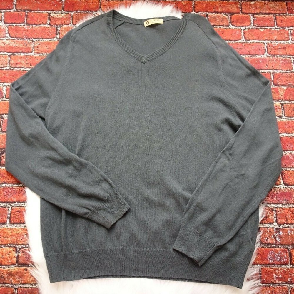 J. Crew Men's Sweater V-Neck Cotton Cashmere Gray Pullover Preppy Long Sleeve XL